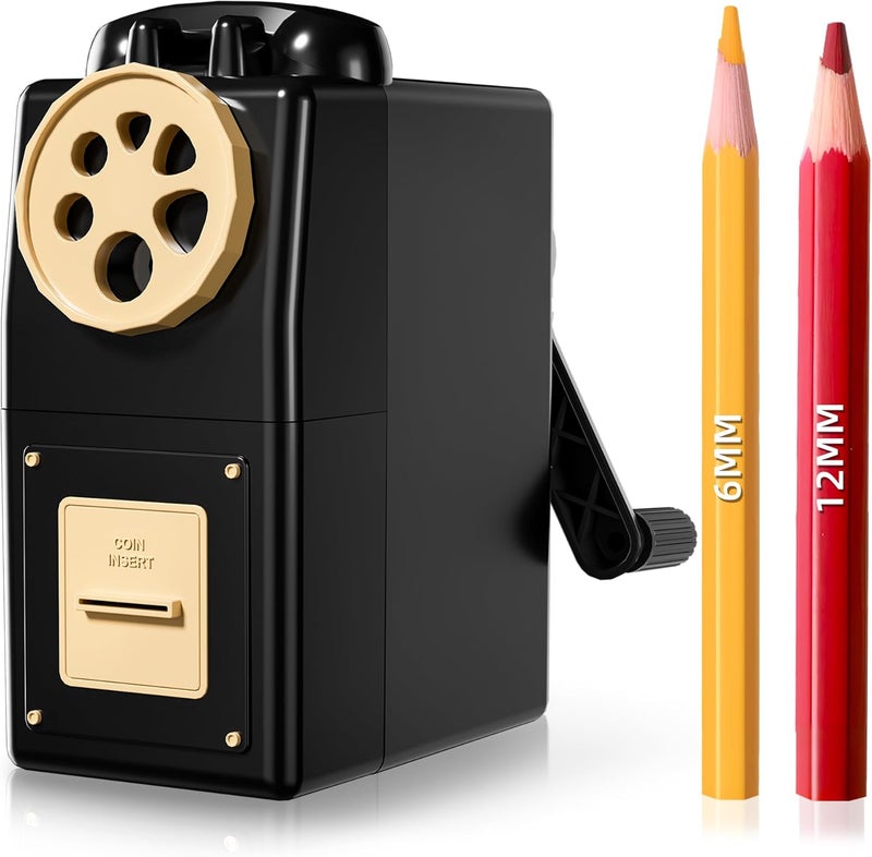 Zmol Manual Hand Crank Pencil Sharpener for Color Pencil,6 Sizes for 6-12mm Colored Pencil Sharpener Handheld with Adjustable Point,Kids, Students, Classroom, Home/Office/School Hand Held Black - Image 1